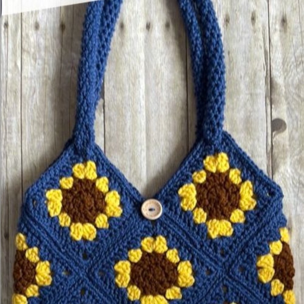 Sunflower Granny Square Lined Crochet Hand Crafted Bag